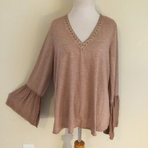 Knox rose shirt bell Sleeves Embellished neckline